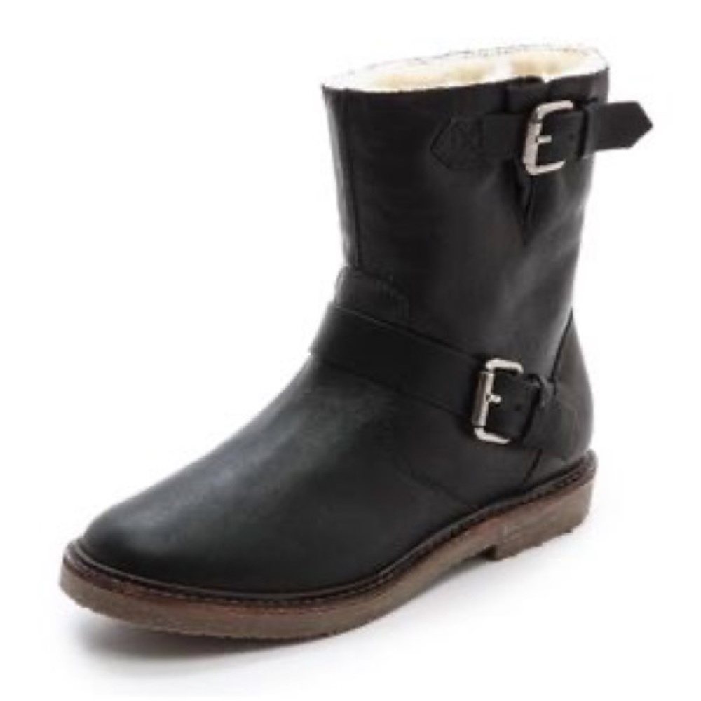 Madewell Casey Shearling Lined Moto Boot in Black Leather